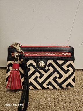 Spartina Wristlet Black Red Ivory Wristlet